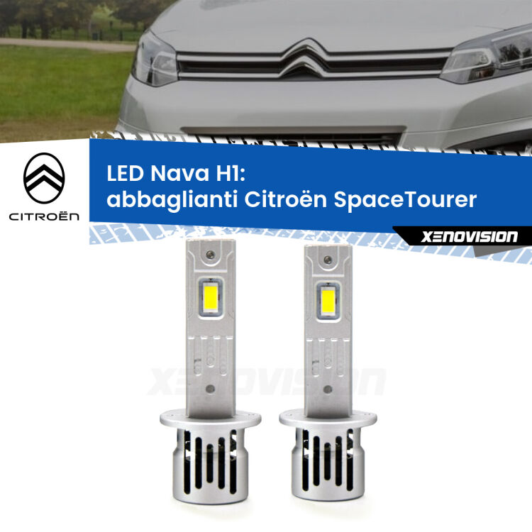 0 Abbaglianti LED Citroën SpaceTourer 2016 in poi: H1 Nava <strong>Abbaglianti LED no-spie per Citroën SpaceTourer</strong> 2016 in poi. Coppia lampade <strong> H1</strong> modello Nava canbus, raffreddate a ventola.
