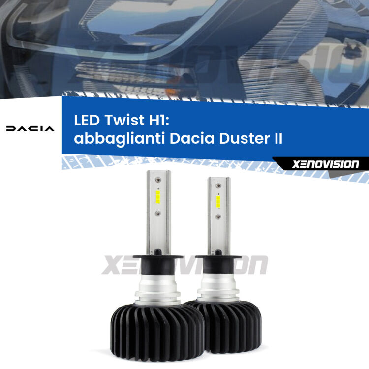 Abbaglianti LED Dacia Duster II prima serie: H1 11,000Lm <strong>Kit abbaglianti LED</strong> H1 per <strong>Dacia Duster</strong> II prima serie. Compatte, impermeabili, senza ventola: praticamente indistruttibili. Top Quality.