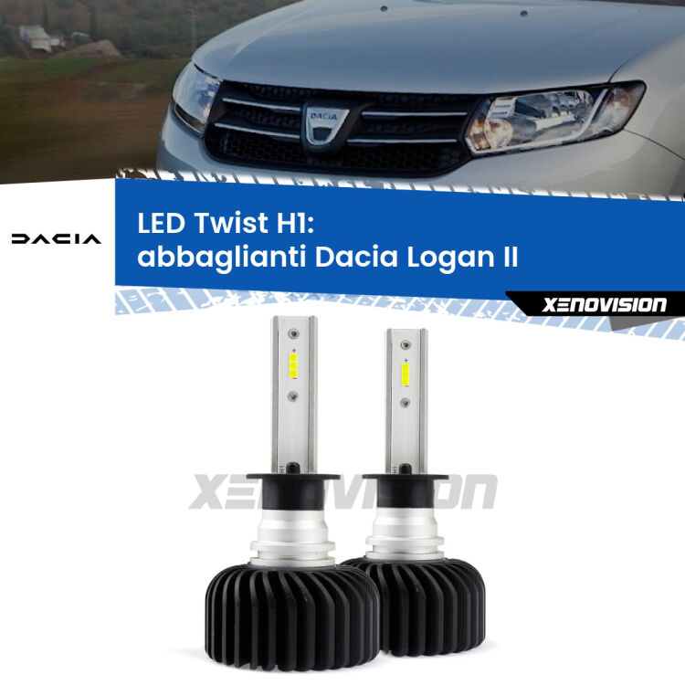 Abbaglianti LED Dacia Logan II a parabola doppia: H1 11,000Lm <strong>Kit abbaglianti LED</strong> H1 per <strong>Dacia Logan</strong> II a parabola doppia. Compatte, impermeabili, senza ventola: praticamente indistruttibili. Top Quality.