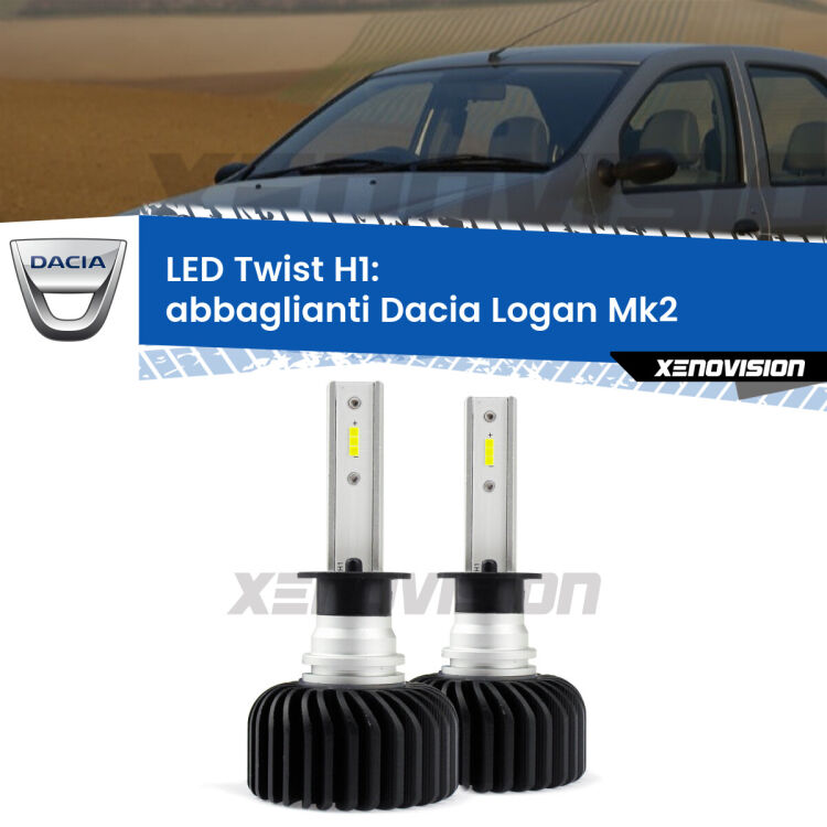 <strong>Kit abbaglianti LED</strong> H1 per <strong>Dacia Logan</strong> Mk2 a parabola doppia. Compatte, impermeabili, senza ventola: praticamente indistruttibili. Top Quality.