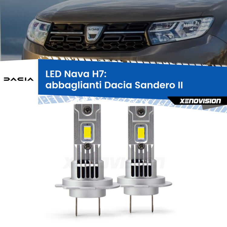 0 Abbaglianti LED Dacia Sandero II Stepway: H7 Nava <strong>Abbaglianti LED no-spie per Dacia Sandero II</strong> Stepway. Coppia lampade <strong>H7</strong> modello Nava canbus, raffreddate a ventola.