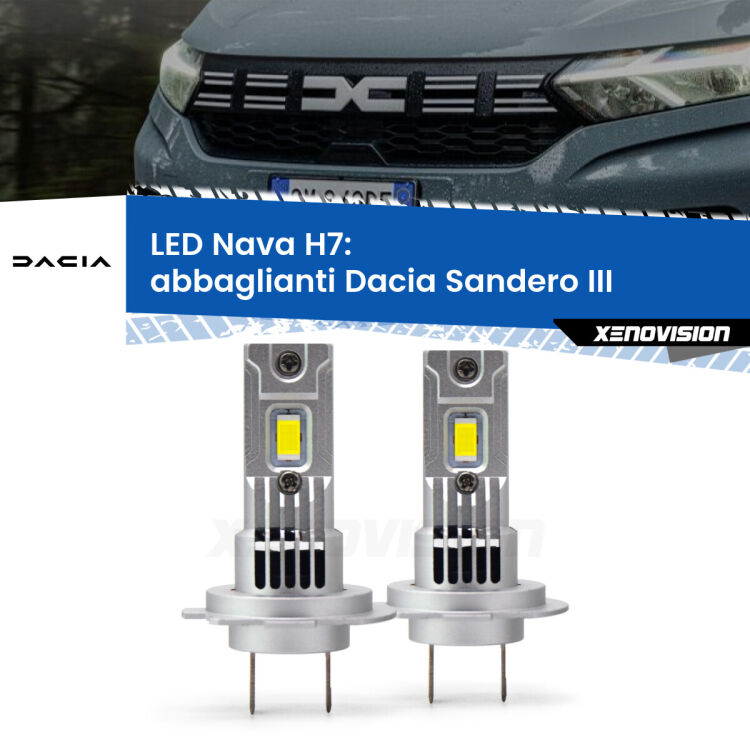 0 Abbaglianti LED Dacia Sandero III 2020 in poi: H7 Nava <strong>Abbaglianti LED no-spie per Dacia Sandero III</strong> 2020 in poi. Coppia lampade <strong>H7</strong> modello Nava canbus, raffreddate a ventola.