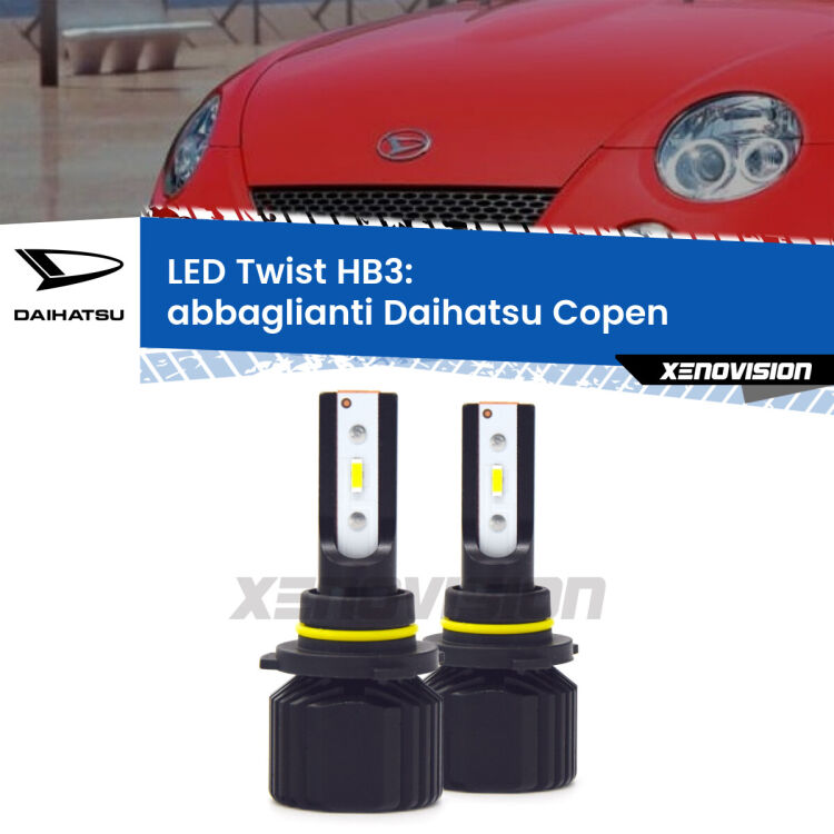 Abbaglianti LED Daihatsu Copen 2003 -2012: HB3 11,000Lm <strong>Kit abbaglianti LED</strong> HB3 per <strong>Daihatsu Copen</strong> 2003 -2012. Compatte, impermeabili, senza ventola: praticamente indistruttibili. Top Quality.