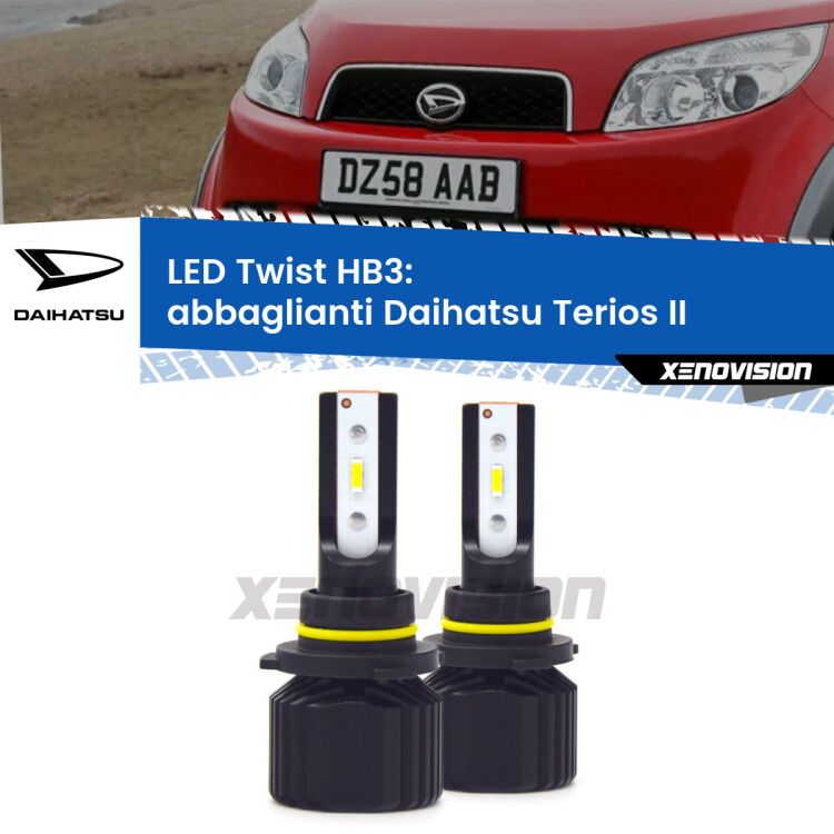 Abbaglianti LED Daihatsu Terios II a parabola doppia: HB3 11,000Lm <strong>Kit abbaglianti LED</strong> HB3 per <strong>Daihatsu Terios</strong> II a parabola doppia. Compatte, impermeabili, senza ventola: praticamente indistruttibili. Top Quality.