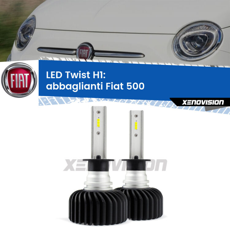 <strong>Kit abbaglianti LED</strong> H1 per <strong>Fiat 500</strong>  2007-2014. Compatte, impermeabili, senza ventola: praticamente indistruttibili. Top Quality.