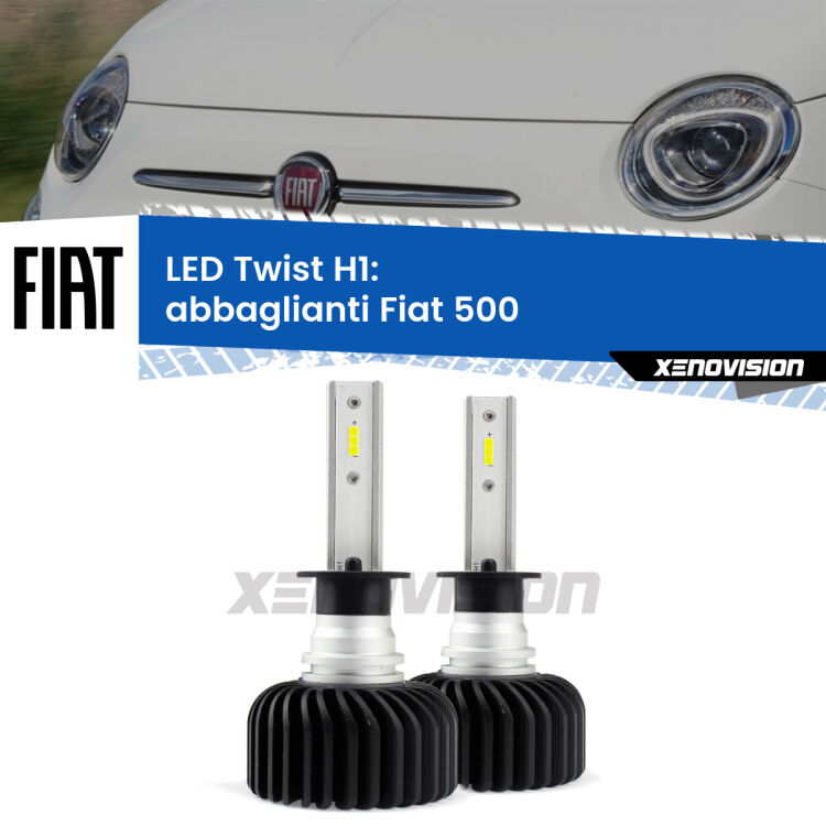 Abbaglianti LED Fiat 500  2007 -2014: H1 11,000Lm <strong>Kit abbaglianti LED</strong> H1 per <strong>Fiat 500</strong>  2007 -2014. Compatte, impermeabili, senza ventola: praticamente indistruttibili. Top Quality.