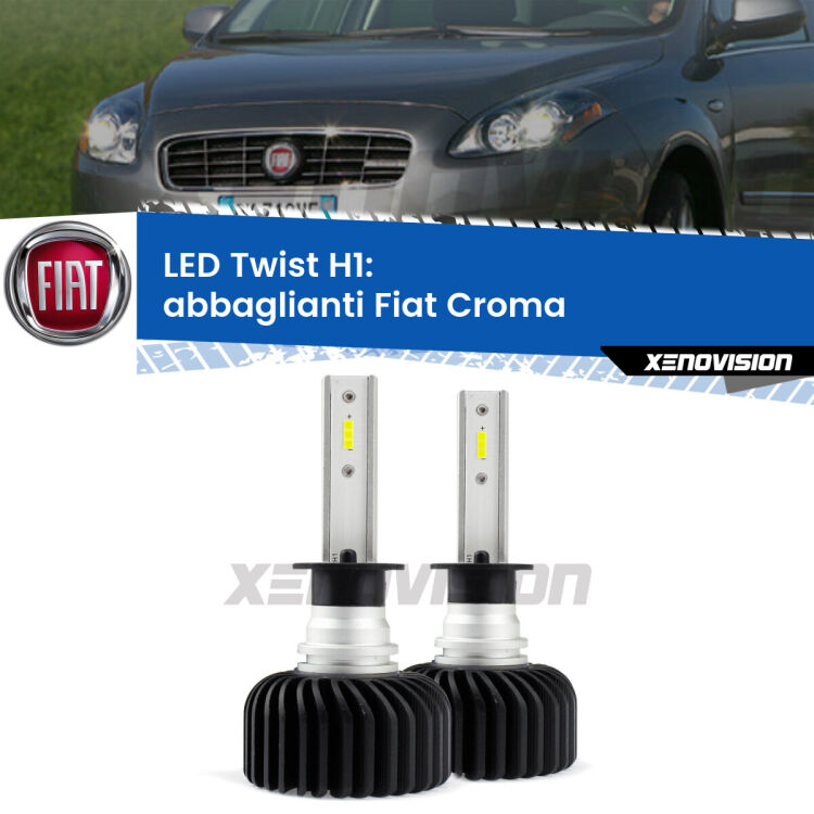 <strong>Kit abbaglianti LED</strong> H1 per <strong>Fiat Croma</strong>  2005-2010. Compatte, impermeabili, senza ventola: praticamente indistruttibili. Top Quality.
