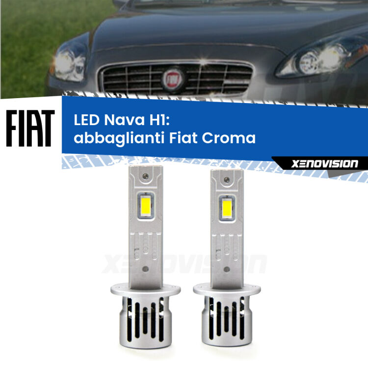Abbaglianti LED Fiat Croma Full-beam spotlight con fari Bi-Xenon: H1 Nava <strong>Abbaglianti LED no-spie per Fiat Croma</strong> Full-beam spotlight con fari Bi-Xenon. Coppia lampade <strong> H1</strong> modello Nava canbus, raffreddate a ventola.