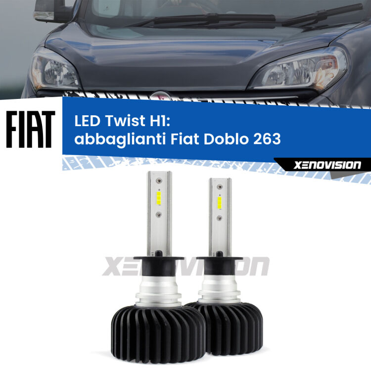 Abbaglianti LED Fiat Doblo 263 2010 -2014: H1 11,000Lm <strong>Kit abbaglianti LED</strong> H1 per <strong>Fiat Doblo</strong> 263 2010 -2014. Compatte, impermeabili, senza ventola: praticamente indistruttibili. Top Quality.