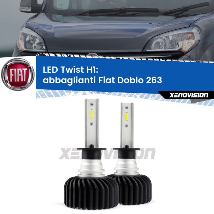 <strong>Kit abbaglianti LED</strong> H1 per <strong>Fiat Doblo</strong> 263 2010-2014. Compatte, impermeabili, senza ventola: praticamente indistruttibili. Top Quality.