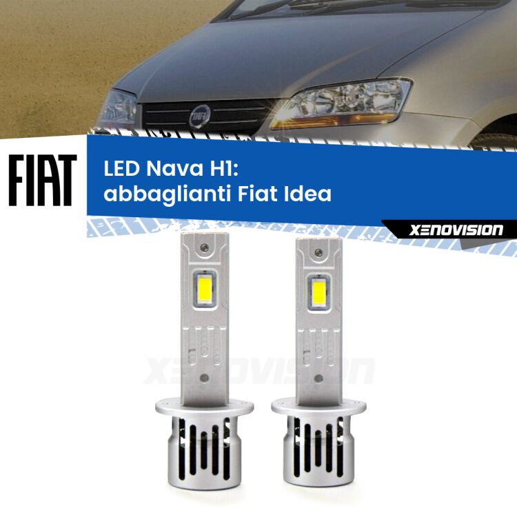 Abbaglianti LED Fiat Idea  2003 -2015: H1 Nava <strong>Abbaglianti LED no-spie per Fiat Idea</strong>  2003 -2015. Coppia lampade <strong> H1</strong> modello Nava canbus, raffreddate a ventola.