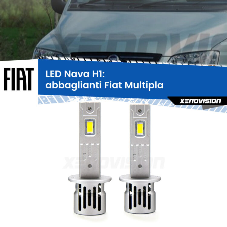 0 Abbaglianti LED Fiat Multipla 2004 -2010: H1 Nava <strong>Abbaglianti LED no-spie per Fiat Multipla</strong> 2004 -2010. Coppia lampade <strong> H1</strong> modello Nava canbus, raffreddate a ventola.