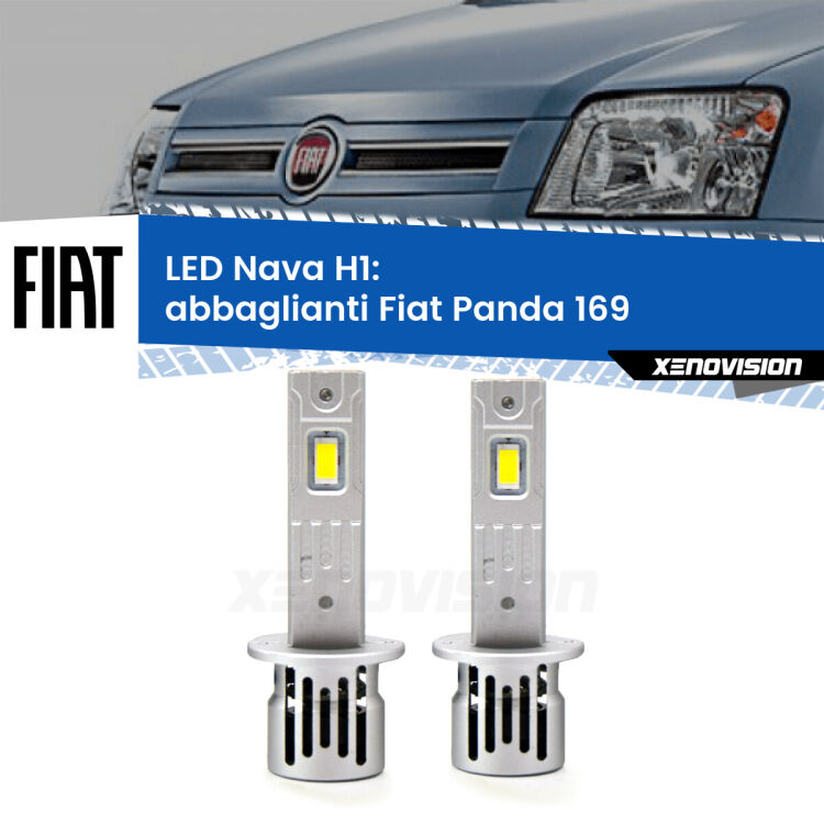 Abbaglianti LED Fiat Panda 169 2003 -2012: H1 Nava <strong>Abbaglianti LED no-spie per Fiat Panda</strong> 169 2003 -2012. Coppia lampade <strong> H1</strong> modello Nava canbus, raffreddate a ventola.