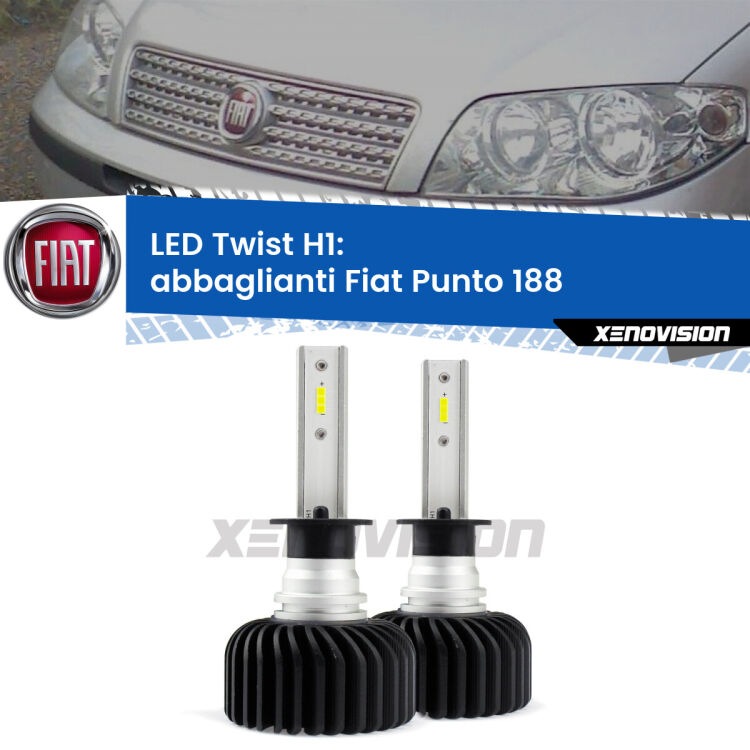 <strong>Kit abbaglianti LED</strong> H1 per <strong>Fiat Punto</strong> 188 2002-2010. Compatte, impermeabili, senza ventola: praticamente indistruttibili. Top Quality.