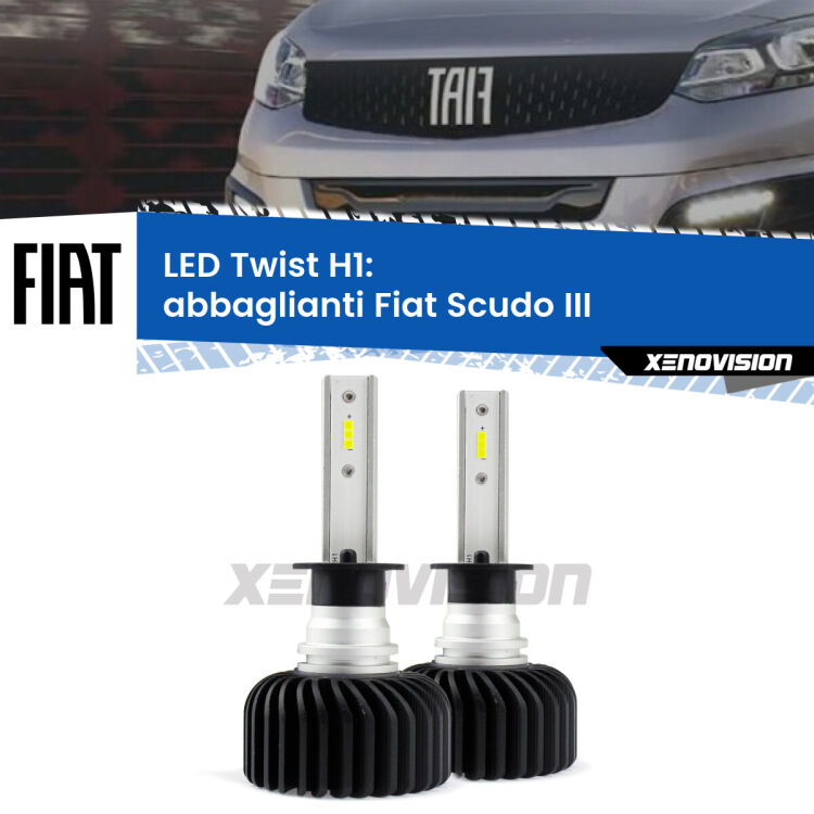 Abbaglianti LED Fiat Scudo III 2022 in poi: H1 11,000Lm <strong>Kit abbaglianti LED</strong> H1 per <strong>Fiat Scudo</strong> III 2022 in poi. Compatte, impermeabili, senza ventola: praticamente indistruttibili. Top Quality.