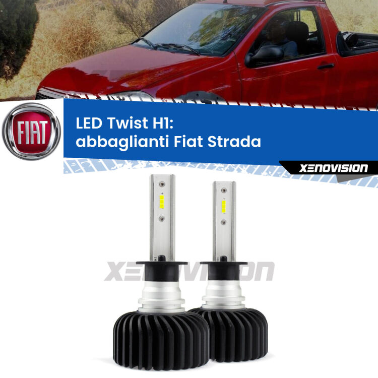 <strong>Kit abbaglianti LED</strong> H1 per <strong>Fiat Strada</strong>  a parabola doppia. Compatte, impermeabili, senza ventola: praticamente indistruttibili. Top Quality.