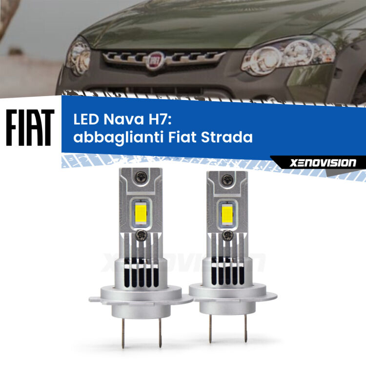 0 Abbaglianti LED Fiat Strada a parabola doppia: H7 Nava <strong>Abbaglianti LED no-spie per Fiat Strada</strong> a parabola doppia. Coppia lampade <strong>H7</strong> modello Nava canbus, raffreddate a ventola.