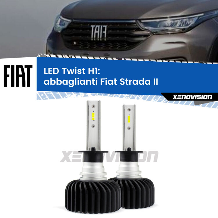 Abbaglianti LED Fiat Strada II 1º restyling: H1 11,000Lm <strong>Kit abbaglianti LED</strong> H1 per <strong>Fiat Strada</strong> II 1º restyling. Compatte, impermeabili, senza ventola: praticamente indistruttibili. Top Quality.