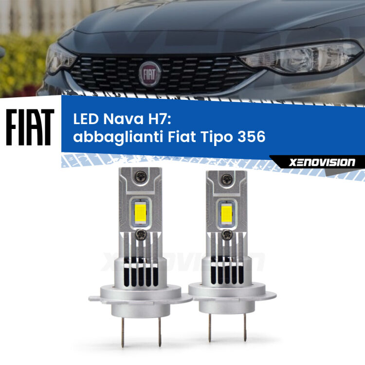 Abbaglianti LED Fiat Tipo 356 fari lenticolari: H7 Nava <strong>Abbaglianti LED no-spie per Fiat Tipo</strong> 356 fari lenticolari. Coppia lampade <strong>H7</strong> modello Nava canbus, raffreddate a ventola.