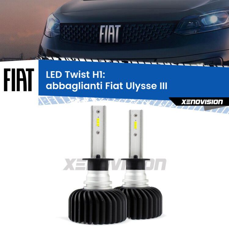 Abbaglianti LED Fiat Ulysse III 2022 in poi: H1 11,000Lm <strong>Kit abbaglianti LED</strong> H1 per <strong>Fiat Ulysse</strong> III 2022 in poi. Compatte, impermeabili, senza ventola: praticamente indistruttibili. Top Quality.