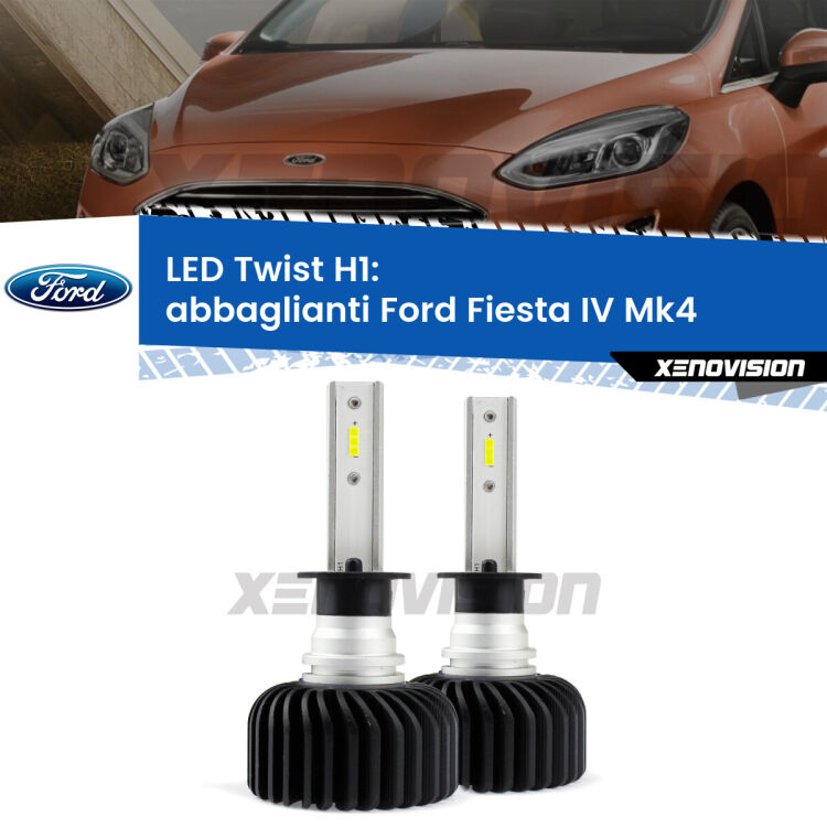 <strong>Kit abbaglianti LED</strong> H1 per <strong>Ford Fiesta IV</strong> Mk4 1995-1999. Compatte, impermeabili, senza ventola: praticamente indistruttibili. Top Quality.
