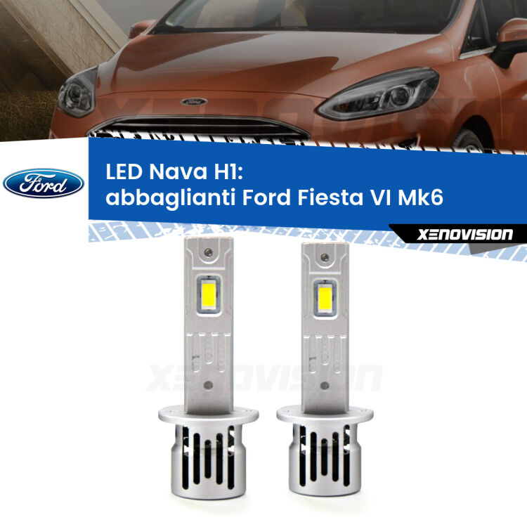 0 Abbaglianti LED Ford Fiesta Mk6 senza luci diurne: H1 Nava <strong>Abbaglianti LED no-spie per Ford Fiesta</strong> Mk6 senza luci diurne. Coppia lampade <strong> H1</strong> modello Nava canbus, raffreddate a ventola.