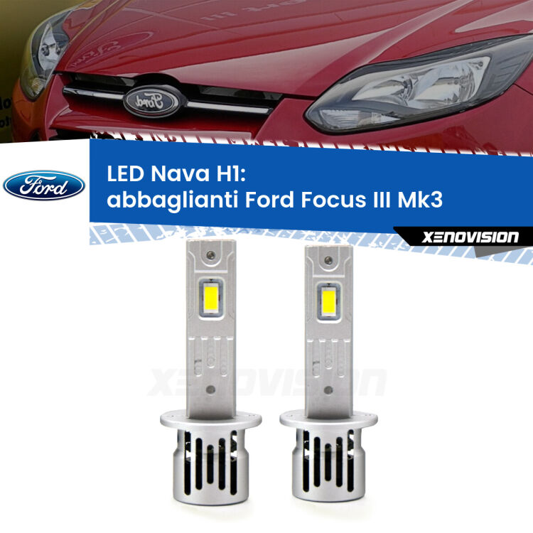 0 Abbaglianti LED Ford Focus Mk3 senza luci diurne: H1 Nava <strong>Abbaglianti LED no-spie per Ford Focus</strong> Mk3 senza luci diurne. Coppia lampade <strong> H1</strong> modello Nava canbus, raffreddate a ventola.