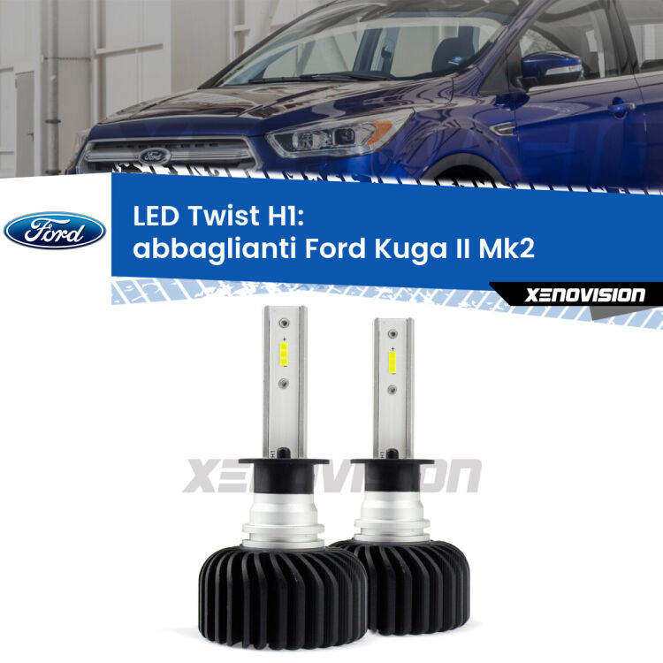 <strong>Kit abbaglianti LED</strong> H1 per <strong>Ford Kuga II</strong> Mk2 con fari Bi-Xenon. Compatte, impermeabili, senza ventola: praticamente indistruttibili. Top Quality.