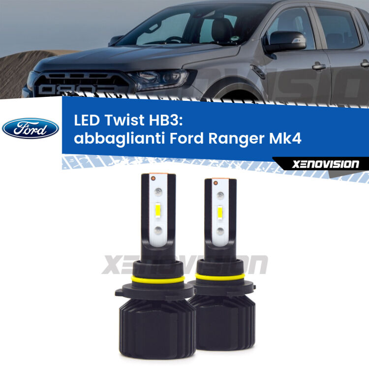 <strong>Kit abbaglianti LED</strong> HB3 per <strong>Ford Ranger</strong> Mk4 2019in poi. Compatte, impermeabili, senza ventola: praticamente indistruttibili. Top Quality.