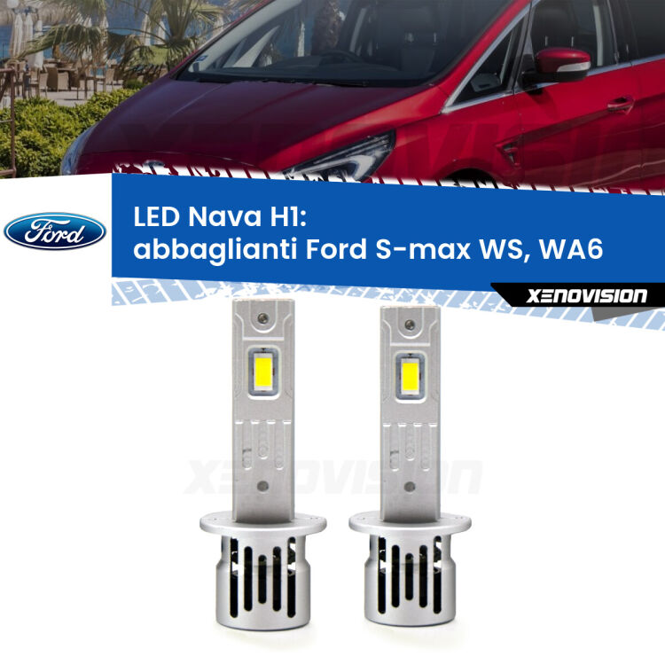 0 Abbaglianti LED Ford S-max WS, WA6 2006 -2014: H1 Nava <strong>Abbaglianti LED no-spie per Ford S-max</strong> WS, WA6 2006 -2014. Coppia lampade <strong> H1</strong> modello Nava canbus, raffreddate a ventola.