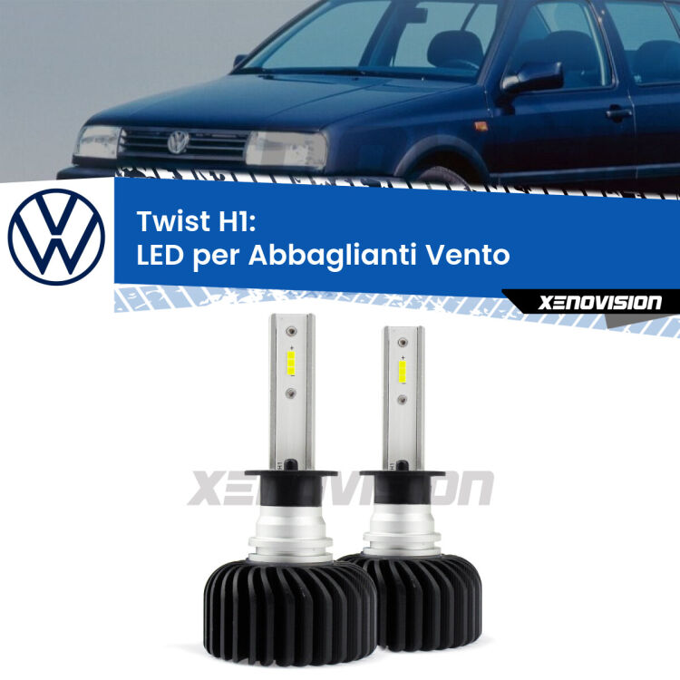 <strong>Kit abbaglianti LED</strong> H1 per <strong>VW Vento1</strong>  a parabola doppia. Compatte, impermeabili, senza ventola: praticamente indistruttibili. Top Quality.