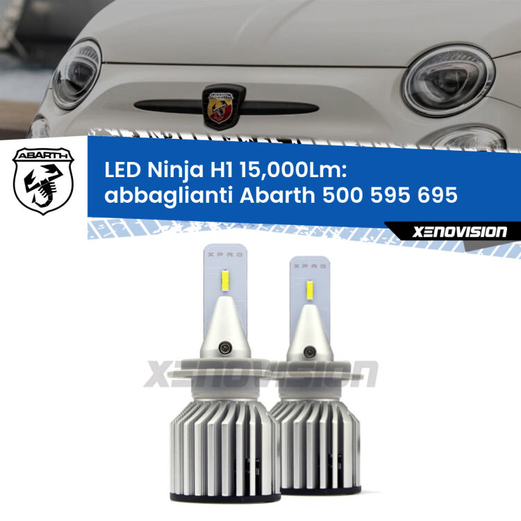 Abbaglianti LED H1 15,000Lm per Abarth 500 595 695 2008-2014 <strong>Kit abbaglianti LED specifico per Abarth 500 595 695</strong> 2008-2014. Lampade <strong>H1</strong> Canbus da 15.000Lumen di luminosità modello Ninja Xenovision.