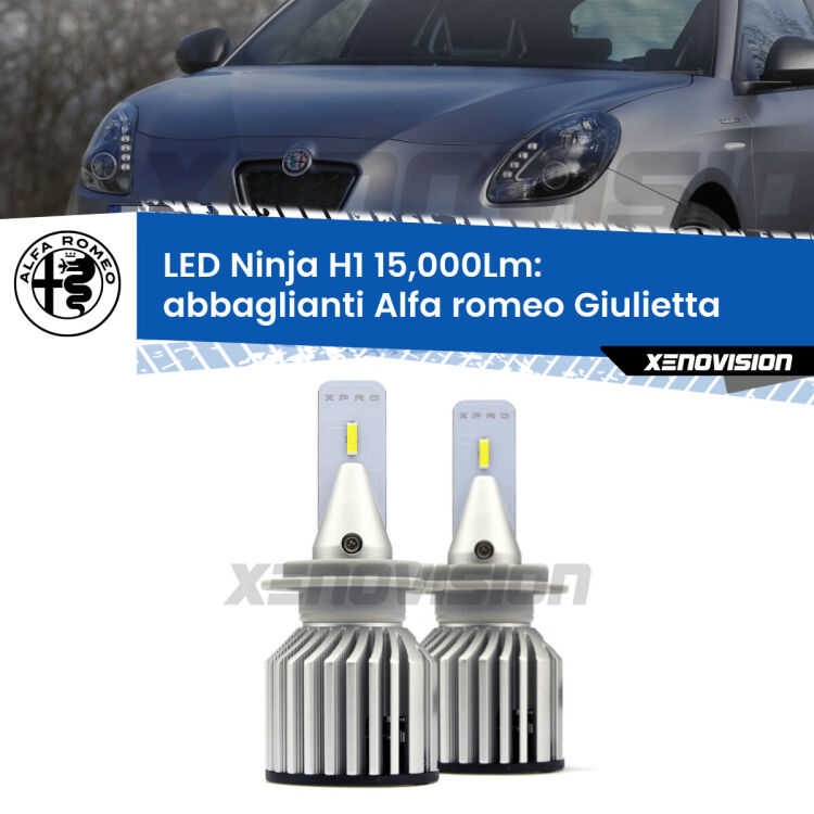 <strong>Kit abbaglianti LED specifico per Alfa romeo Giulietta</strong>  2010in poi. Lampade <strong>H1</strong> Canbus da 15.000Lumen di luminosità modello Ninja Xenovision.