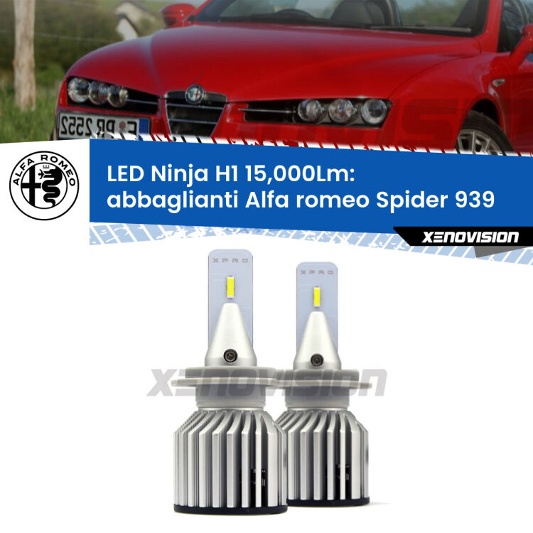 <strong>Kit abbaglianti LED specifico per Alfa romeo Spider</strong> 939 con fari Xenon. Lampade <strong>H1</strong> Canbus da 15.000Lumen di luminosità modello Ninja Xenovision.