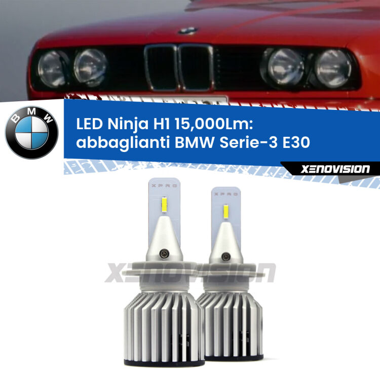 <strong>Kit abbaglianti LED specifico per BMW Serie-3</strong> E30 1982-1992. Lampade <strong>H1</strong> Canbus da 15.000Lumen di luminosità modello Ninja Xenovision.