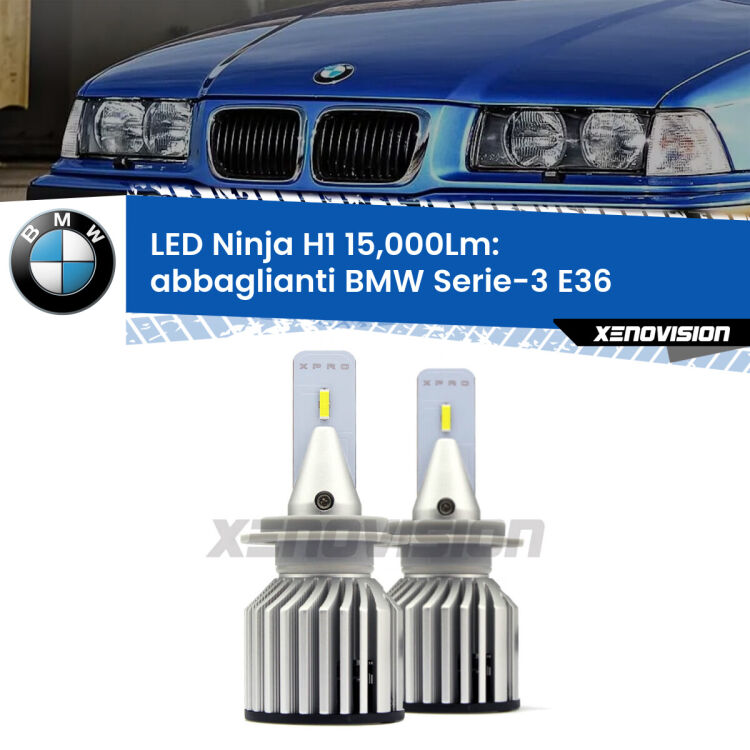 <strong>Kit abbaglianti LED specifico per BMW Serie-3</strong> E36 1990-1994. Lampade <strong>H1</strong> Canbus da 15.000Lumen di luminosità modello Ninja Xenovision.