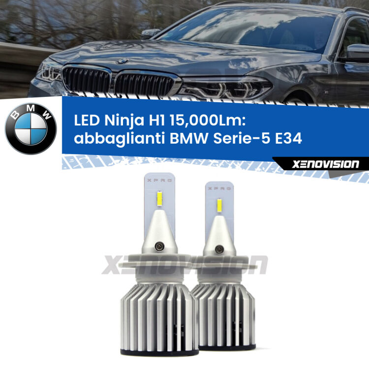 <strong>Kit abbaglianti LED specifico per BMW Serie-5</strong> E34 1988-1995. Lampade <strong>H1</strong> Canbus da 15.000Lumen di luminosità modello Ninja Xenovision.