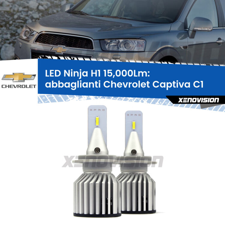 <strong>Kit abbaglianti LED specifico per Chevrolet Captiva</strong> C1 2006-2015. Lampade <strong>H1</strong> Canbus da 15.000Lumen di luminosità modello Ninja Xenovision.