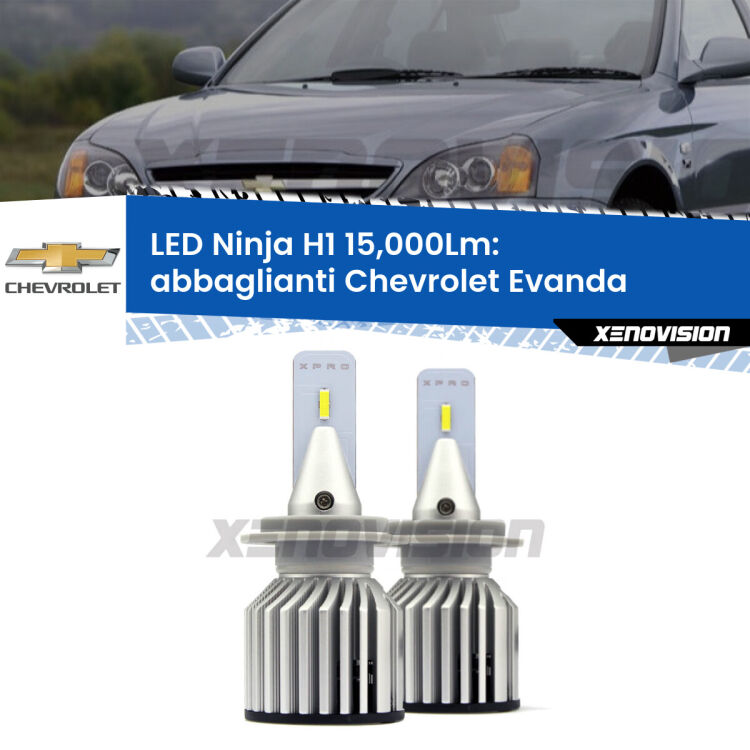 <strong>Kit abbaglianti LED specifico per Chevrolet Evanda</strong>  2005-2006. Lampade <strong>H1</strong> Canbus da 15.000Lumen di luminosità modello Ninja Xenovision.