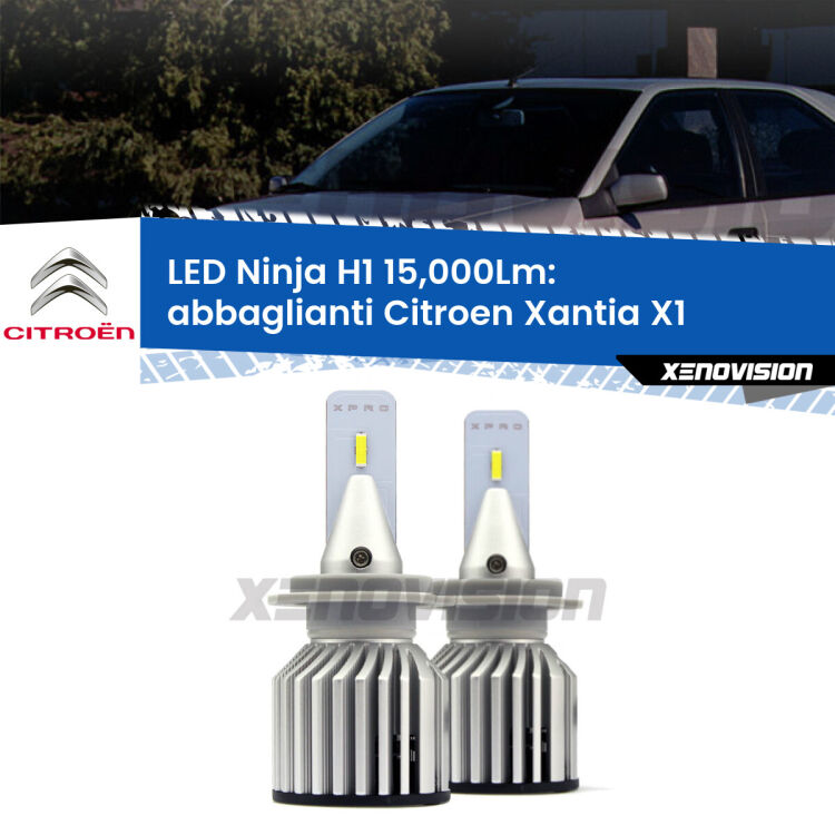 <strong>Kit abbaglianti LED specifico per Citroen Xantia</strong> X1 1993-2003. Lampade <strong>H1</strong> Canbus da 15.000Lumen di luminosità modello Ninja Xenovision.