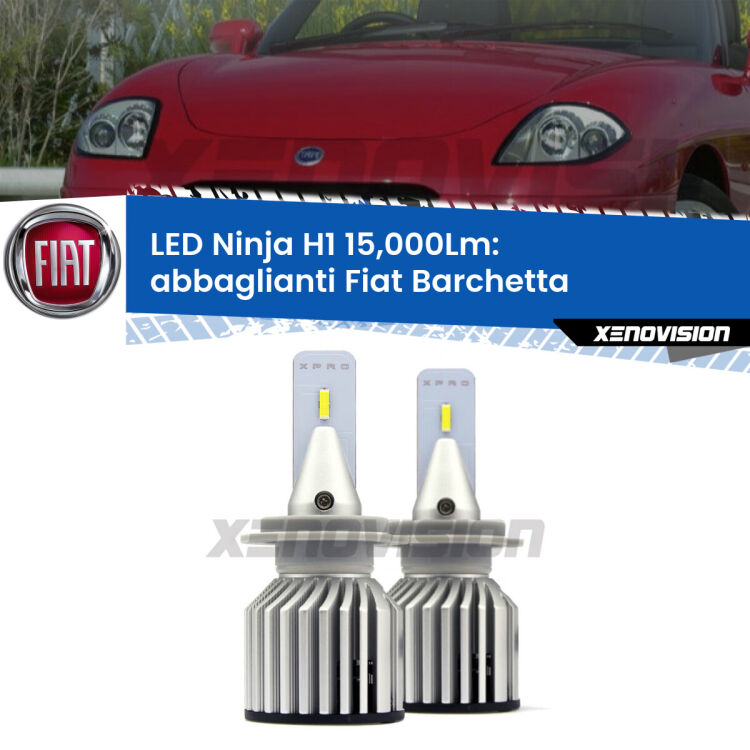 <strong>Kit abbaglianti LED specifico per Fiat Barchetta</strong>  1995-2005. Lampade <strong>H1</strong> Canbus da 15.000Lumen di luminosità modello Ninja Xenovision.