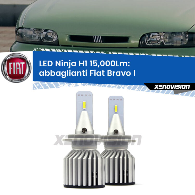 <strong>Kit abbaglianti LED specifico per Fiat Bravo I</strong>  1995-2001. Lampade <strong>H1</strong> Canbus da 15.000Lumen di luminosità modello Ninja Xenovision.