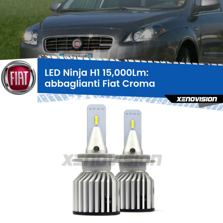 <strong>Kit abbaglianti LED specifico per Fiat Croma</strong>  2005-2010. Lampade <strong>H1</strong> Canbus da 15.000Lumen di luminosità modello Ninja Xenovision.