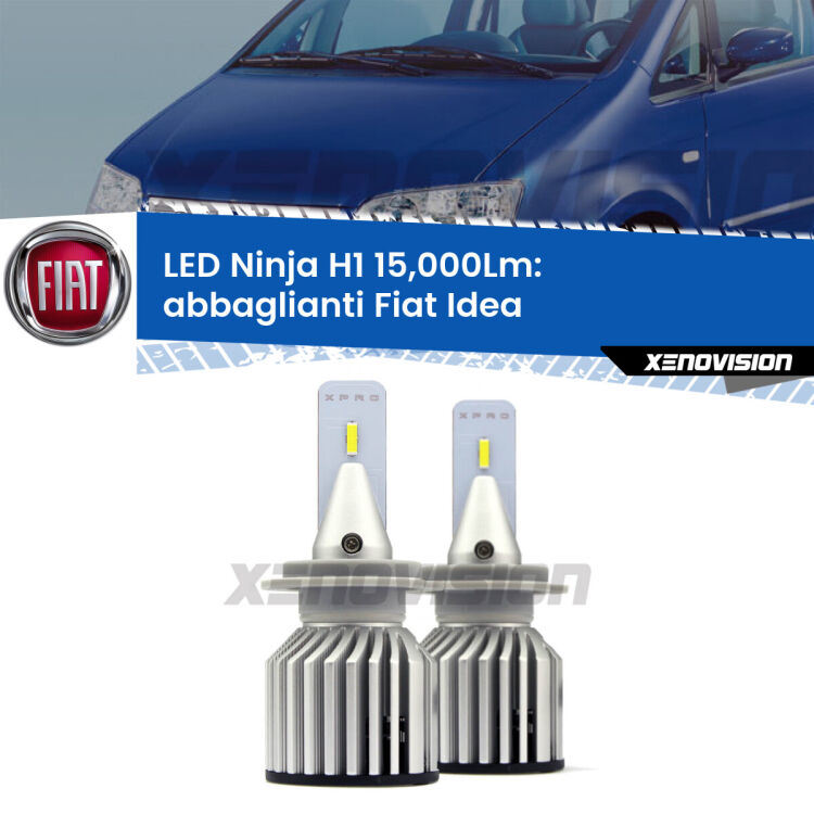 <strong>Kit abbaglianti LED specifico per Fiat Idea</strong>  2003-2015. Lampade <strong>H1</strong> Canbus da 15.000Lumen di luminosità modello Ninja Xenovision.