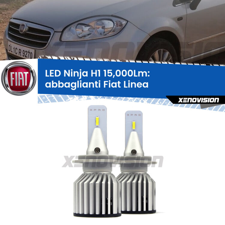 <strong>Kit abbaglianti LED specifico per Fiat Linea</strong>  2007-2018. Lampade <strong>H1</strong> Canbus da 15.000Lumen di luminosità modello Ninja Xenovision.