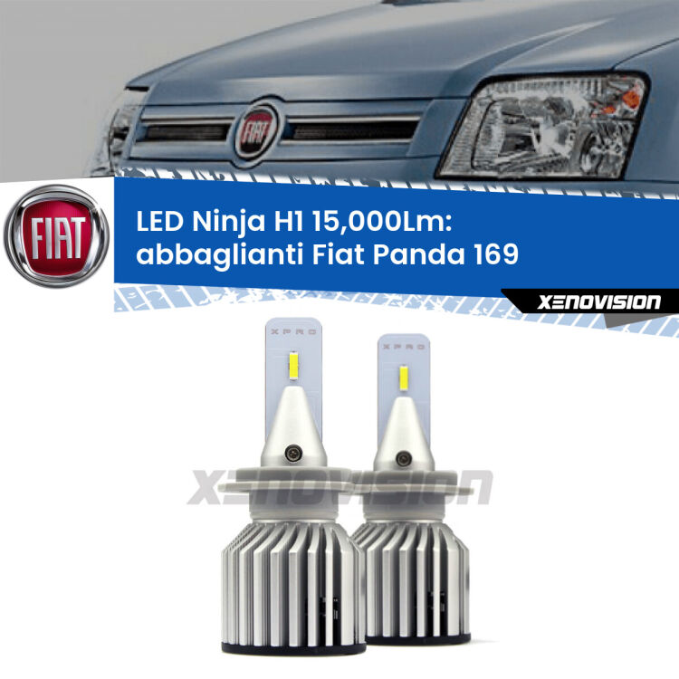 <strong>Kit abbaglianti LED specifico per Fiat Panda</strong> 169 2003-2012. Lampade <strong>H1</strong> Canbus da 15.000Lumen di luminosità modello Ninja Xenovision.