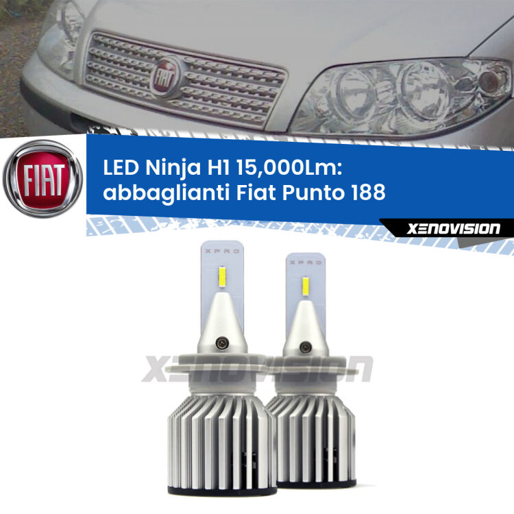 <strong>Kit abbaglianti LED specifico per Fiat Punto</strong> 188 2002-2010. Lampade <strong>H1</strong> Canbus da 15.000Lumen di luminosità modello Ninja Xenovision.