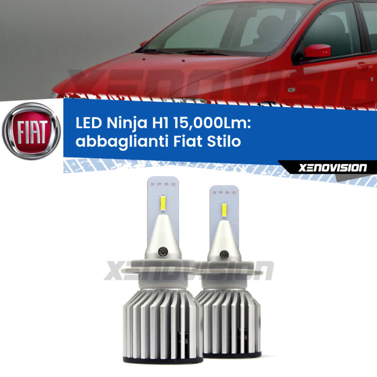 <strong>Kit abbaglianti LED specifico per Fiat Stilo</strong>  2001-2006. Lampade <strong>H1</strong> Canbus da 15.000Lumen di luminosità modello Ninja Xenovision.