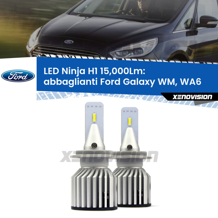 <strong>Kit abbaglianti LED specifico per Ford Galaxy</strong> WM, WA6 2006-2015. Lampade <strong>H1</strong> Canbus da 15.000Lumen di luminosità modello Ninja Xenovision.