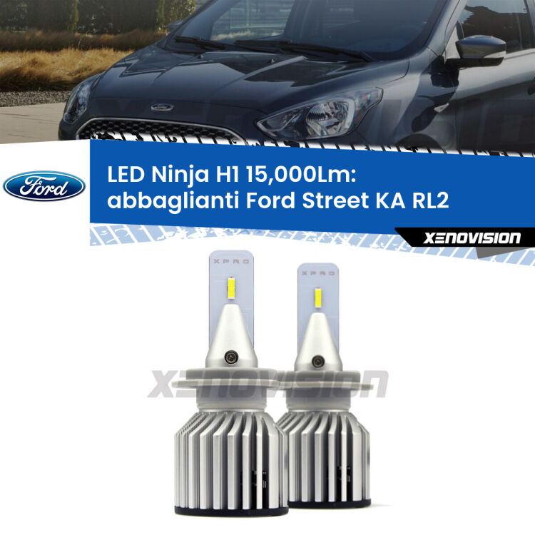<strong>Kit abbaglianti LED specifico per Ford Street KA</strong> RL2 2003-2005. Lampade <strong>H1</strong> Canbus da 15.000Lumen di luminosità modello Ninja Xenovision.